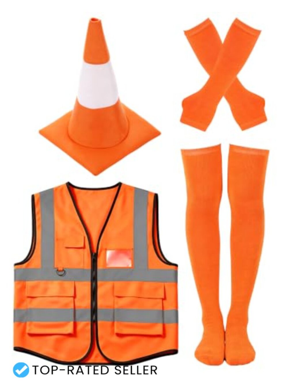 Halloween Traffic Cone Costume 5-Piece Construction Vest Hat Set